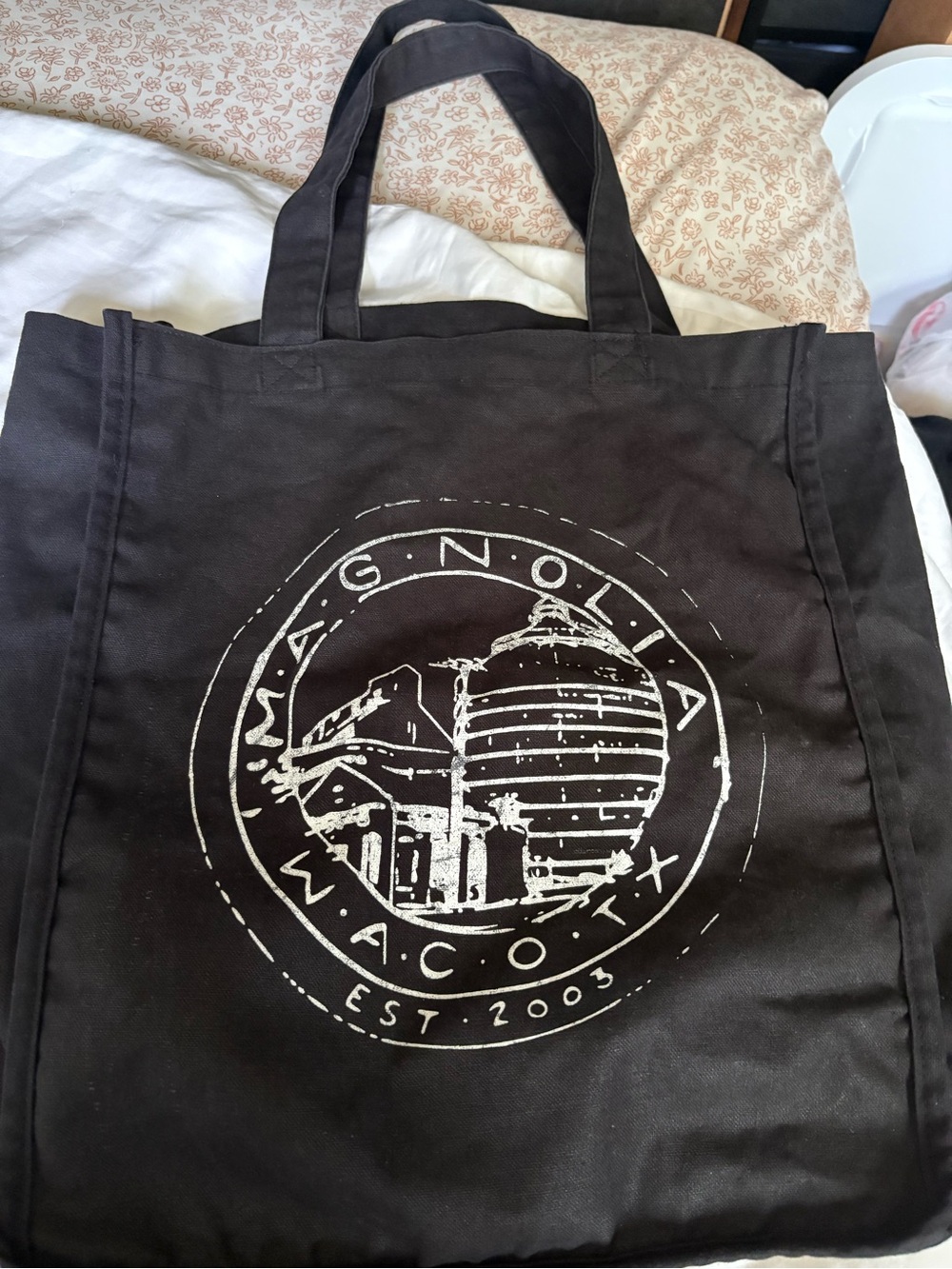 Magnolia Black Canvas Tote with White Logo